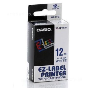 Taśma Casio XR12WEB1 biała/ niebieski nadruk
