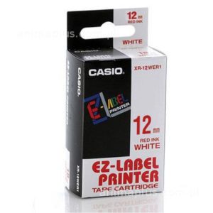 Taśma Casio XR12WER1 biała/ czerwony nadruk