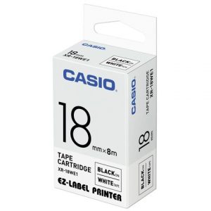 Taśma Casio XR18WE1 biała/ czarny nadruk