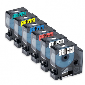 Taśmy zamienniki Dymo D1 różne kolory 12mm ZESTAW 6 SZTUK